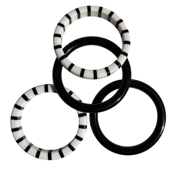 Stack of 4 Vintage Lucite Bangle Bracelets Stripes & Solid - Picture 11 of 12